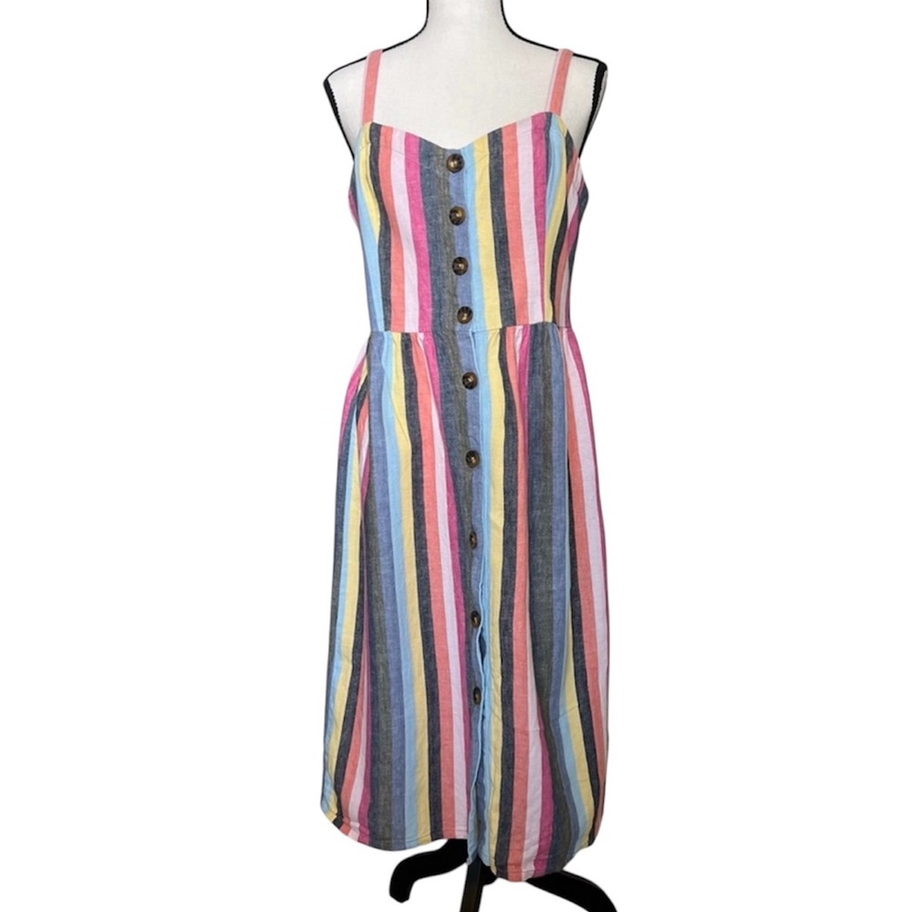 Abercrombie Button-Up Cami Striped Midi Dress Large Tall